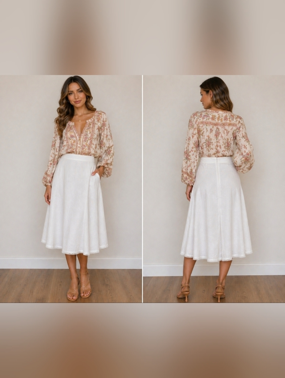 Ann Taylor White A-Line Midi Skirt